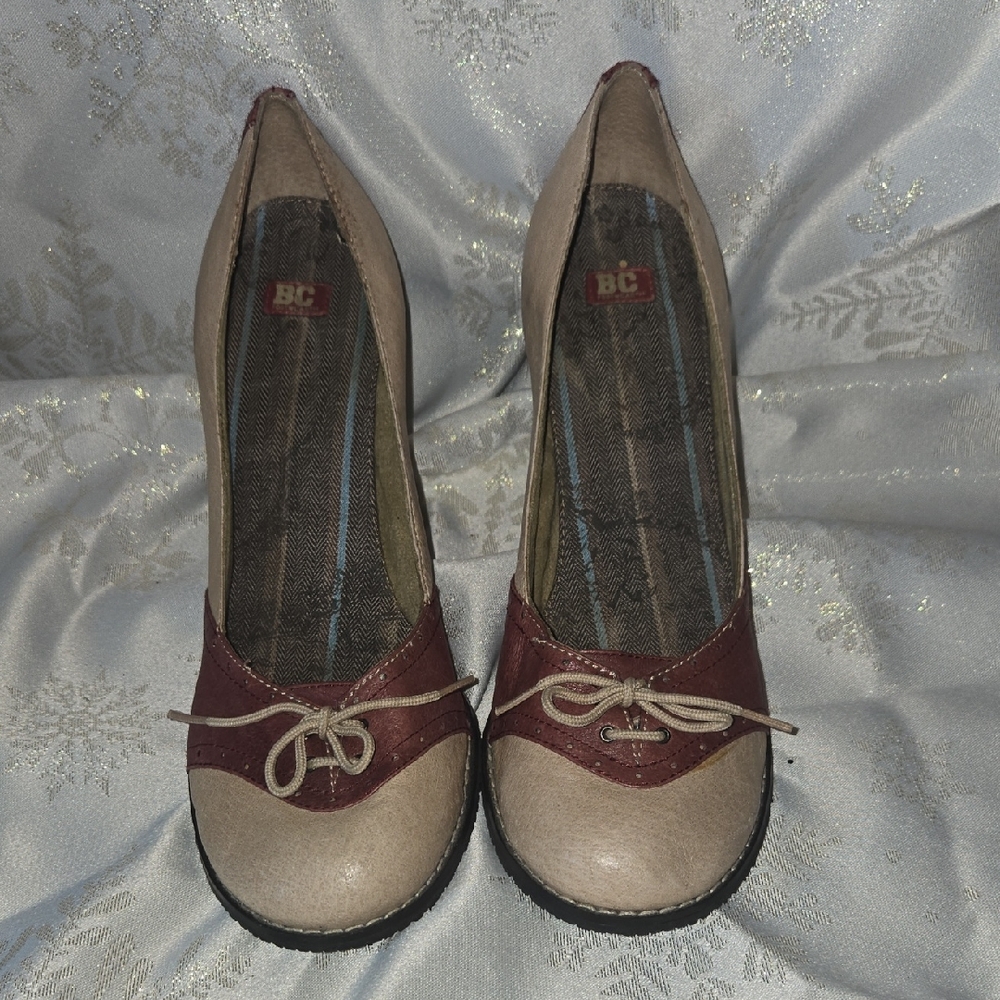 BC Footwear Tan and Brown Heels with Bow Accent